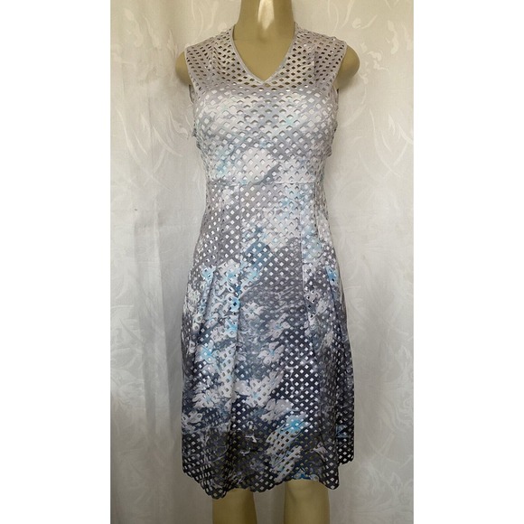 Elie Tahari Holly Neoprene Mesh Cinder Dress Perforated V Neck Laser Cut… - Picture 2 of 7